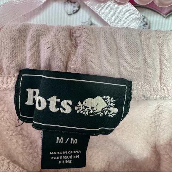 Roots sweatpants joggers light pink with white logo pockets adjustable waist tie - Picture 4 of 7